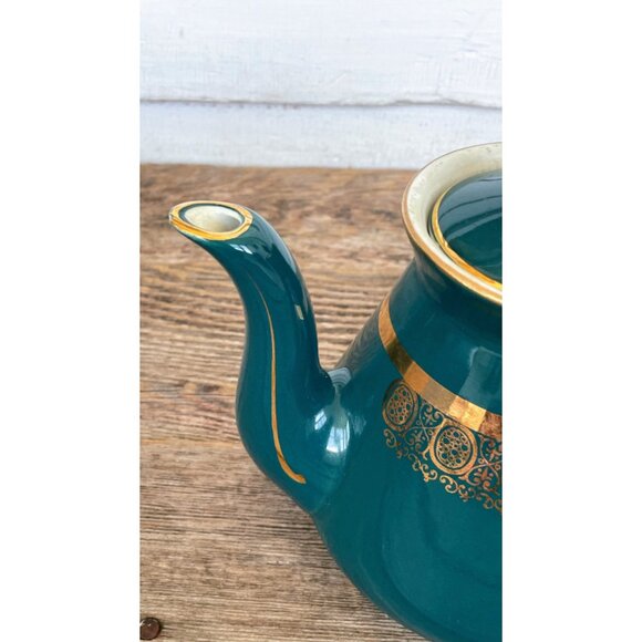 Vintage Hall Mid century 1960s Green Gold 6 Cup Teapot - Picture 7 of 8